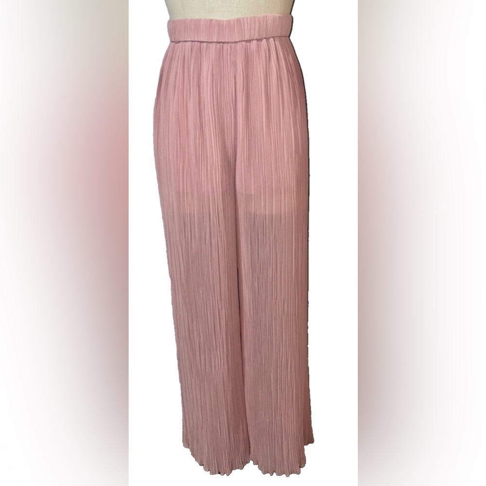 Zara NWT pink pleated plisse flowy summer elastic waistband pants - Picture 6 of 6